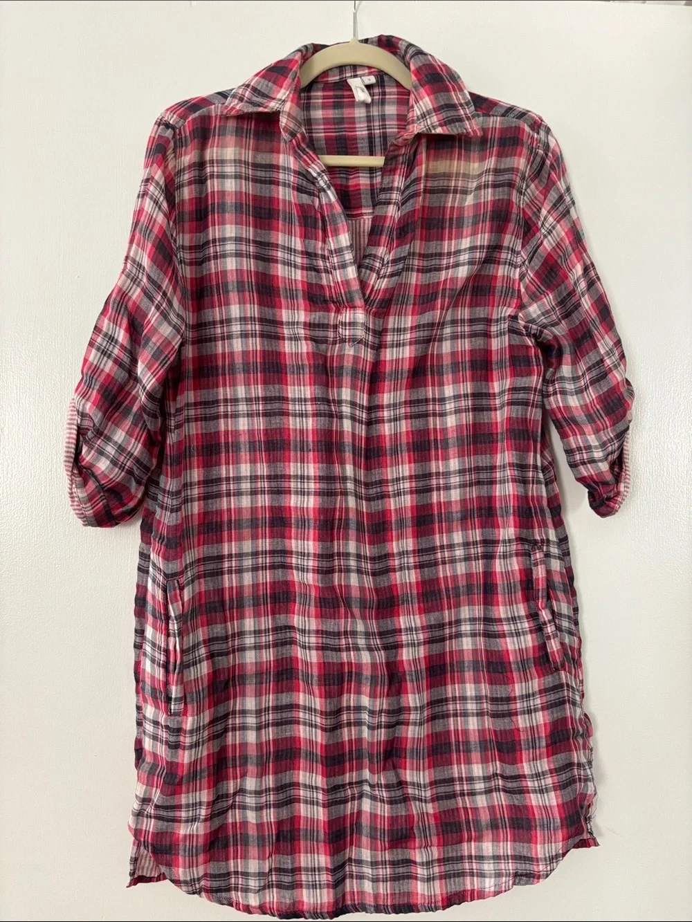 Elan Faint Red and Navy Plaid Shirt
